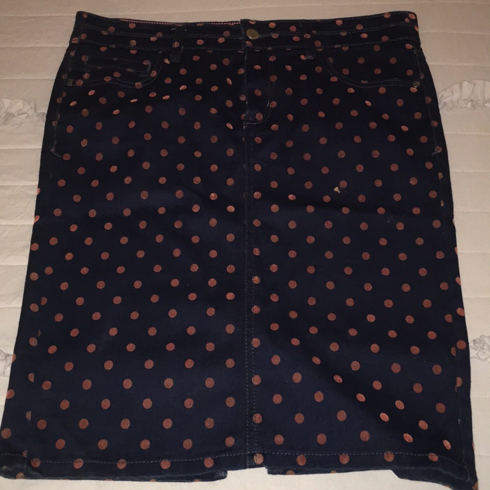 Polka Dot Pencil Denim Skirt